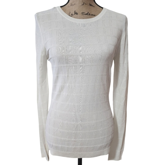 NWT Boss Italian Designer Long Sleeve Cream White Textured Sweater Top - Large - Picture 2 of 9